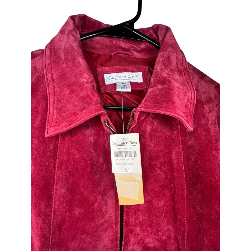 NWT Coldwater Creek Red Suede Zip Up 100% Leather Jacket - Picture 2 of 5